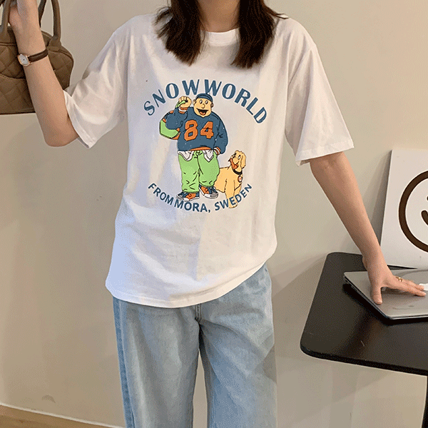 [캐주얼/데일리] 모라 프린팅 루즈핏 반팔 티셔츠