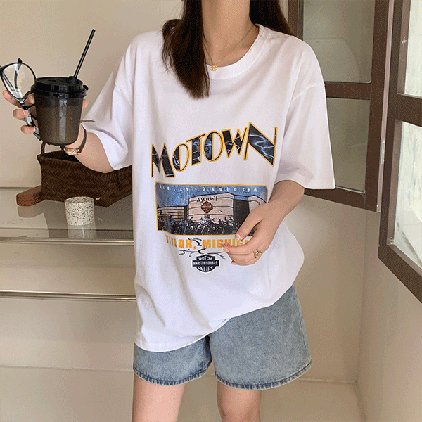 [데일리룩/포인트] 안코나 프린팅 루즈핏 반팔 티셔츠